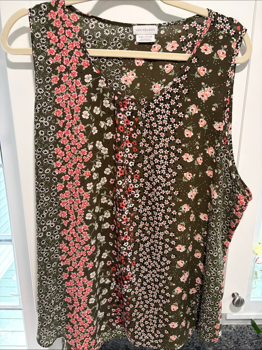Van Heusen Olive Green Floral Patchwork Sleeveless Camisole